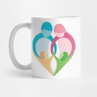 Heart shaped family logo. Mother, father, little boy and little girl Mug